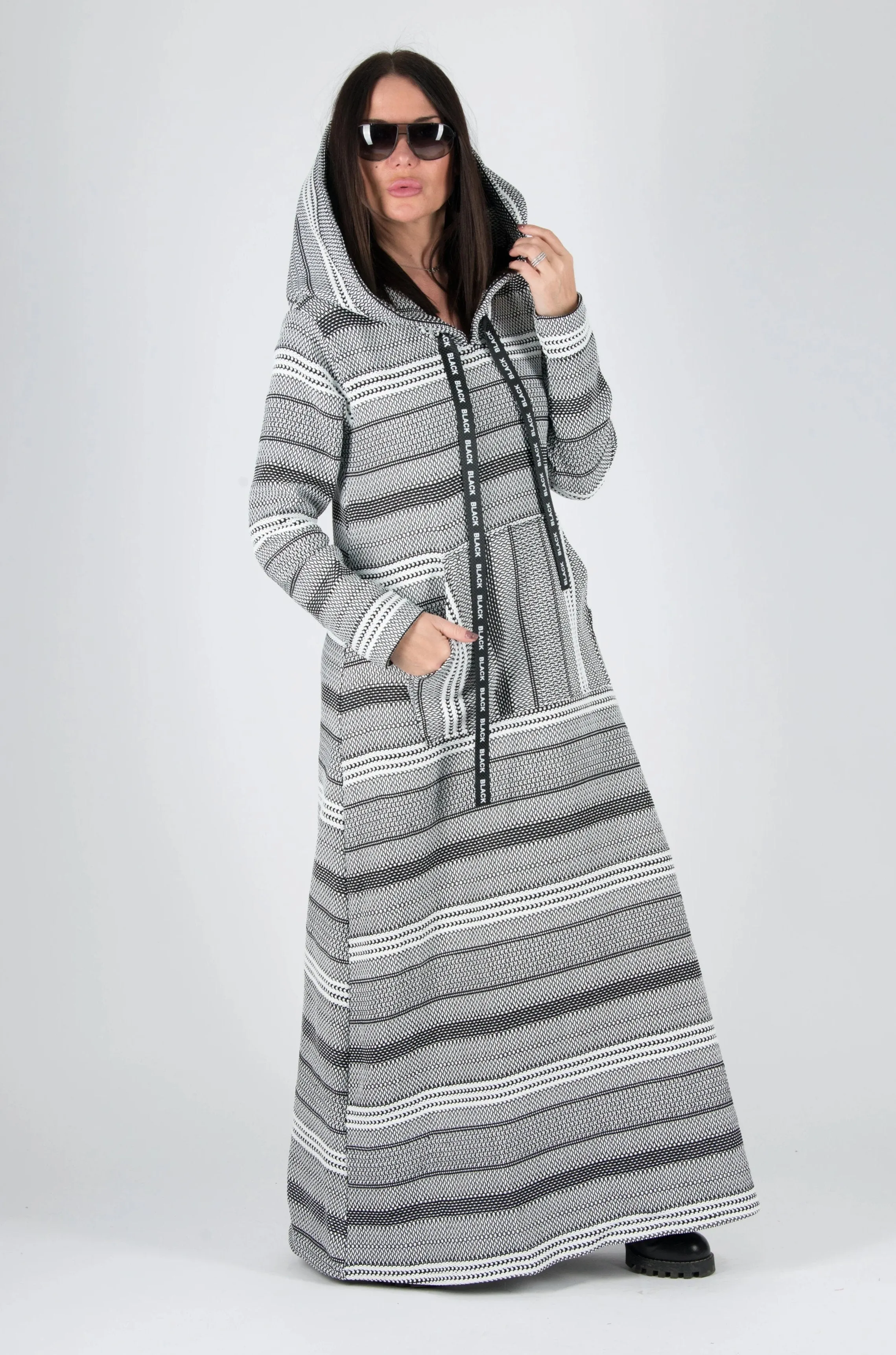 ROSENA Black and White Hooded Dress SALE