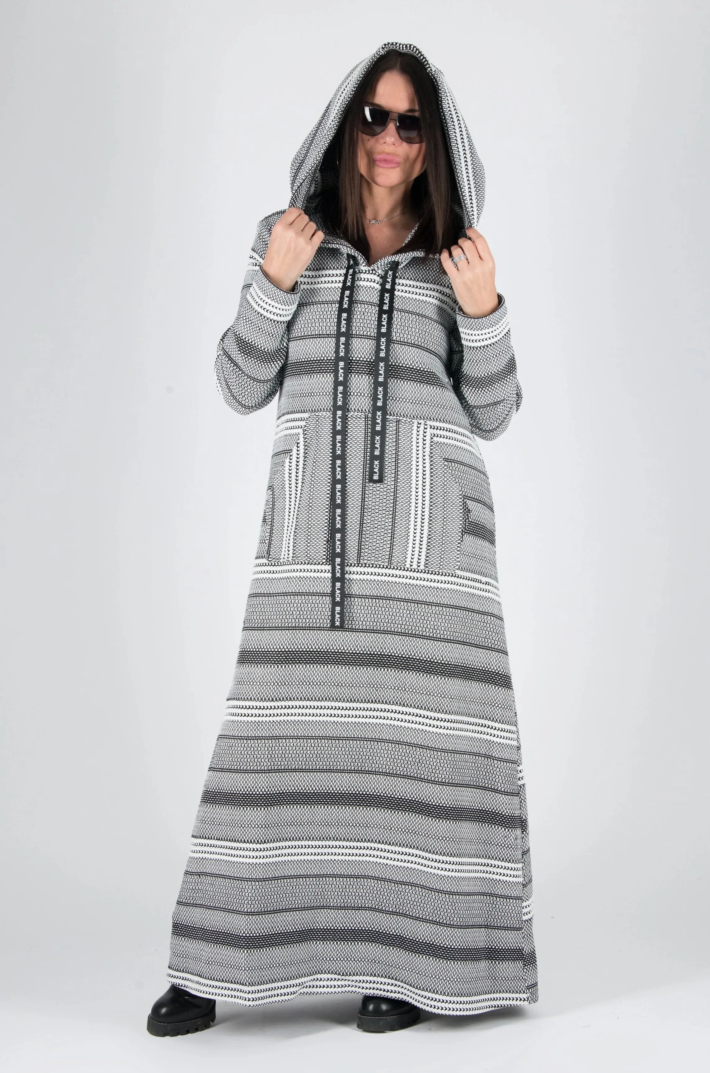 ROSENA Black and White Hooded Dress SALE