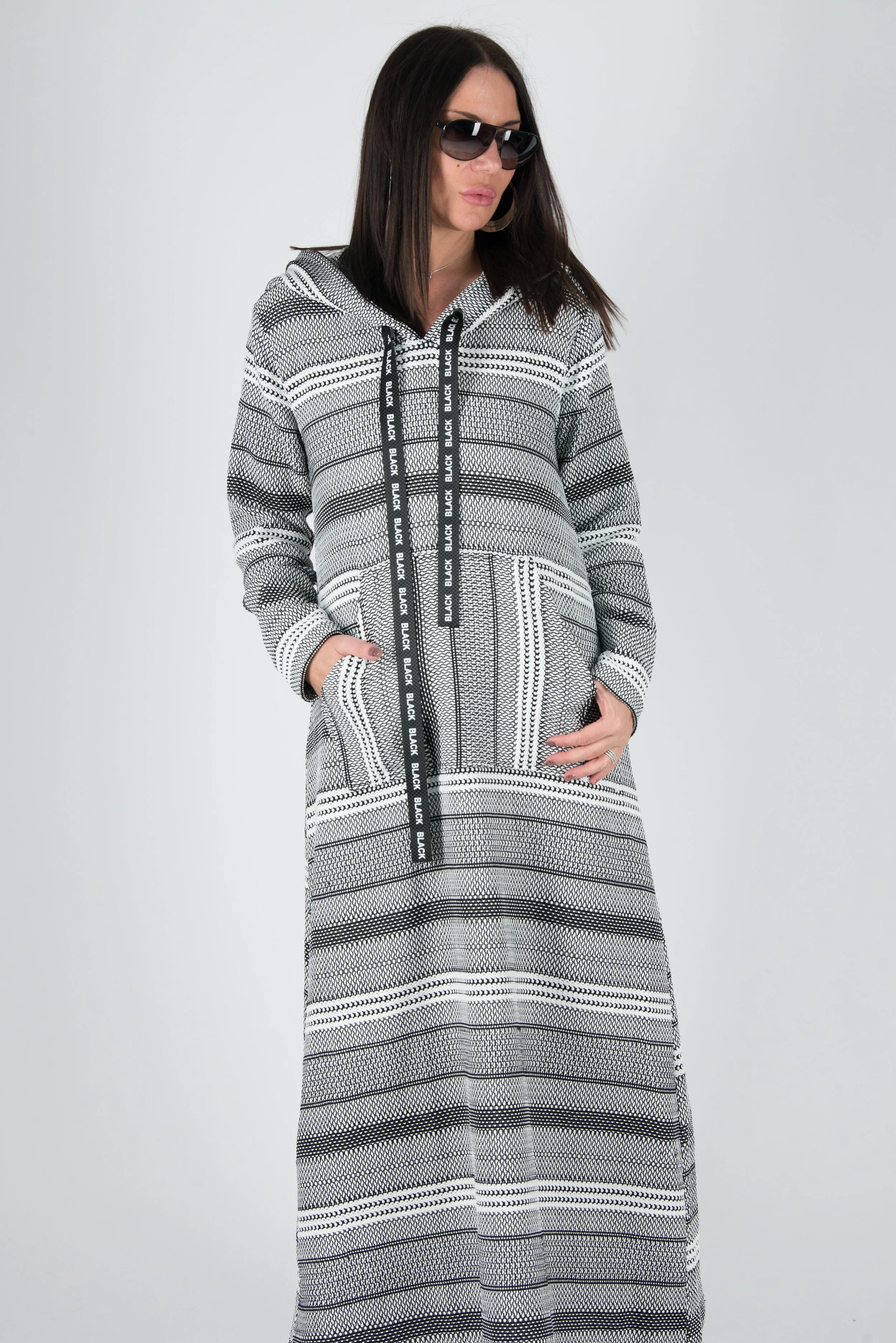 ROSENA Black and White Hooded Dress SALE