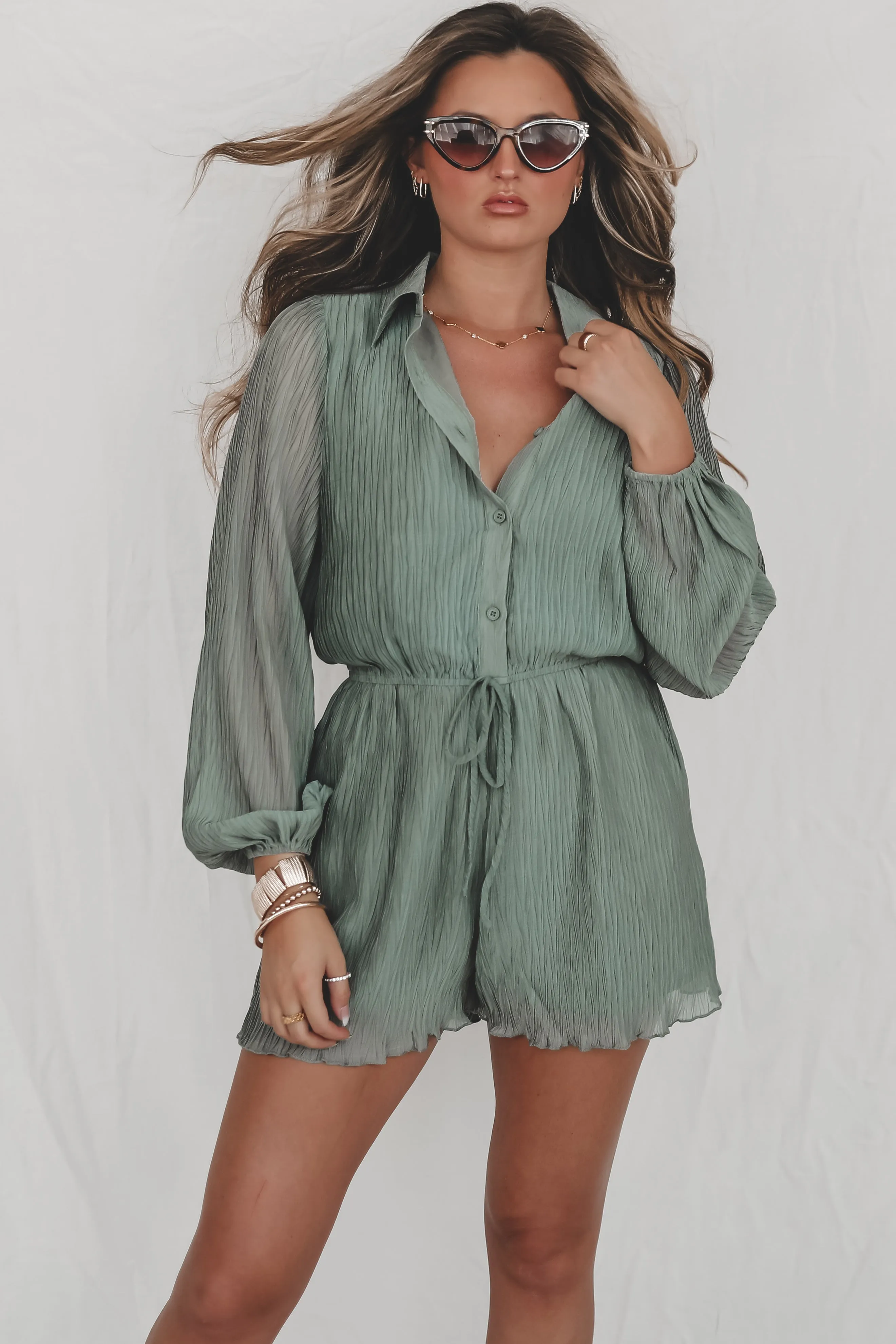 SADIE & SAGE Gathering Sage Button Up Romper