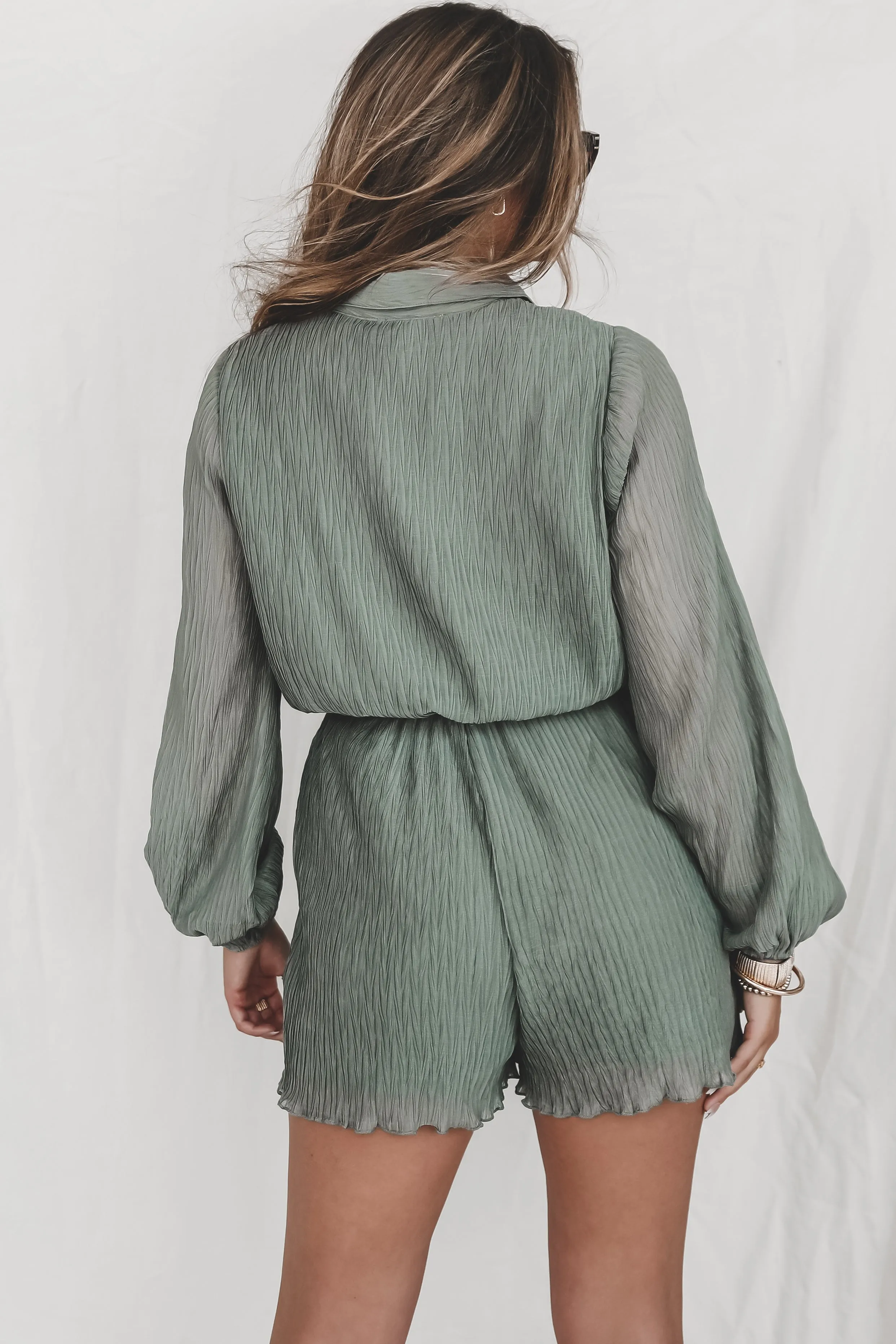 SADIE & SAGE Gathering Sage Button Up Romper