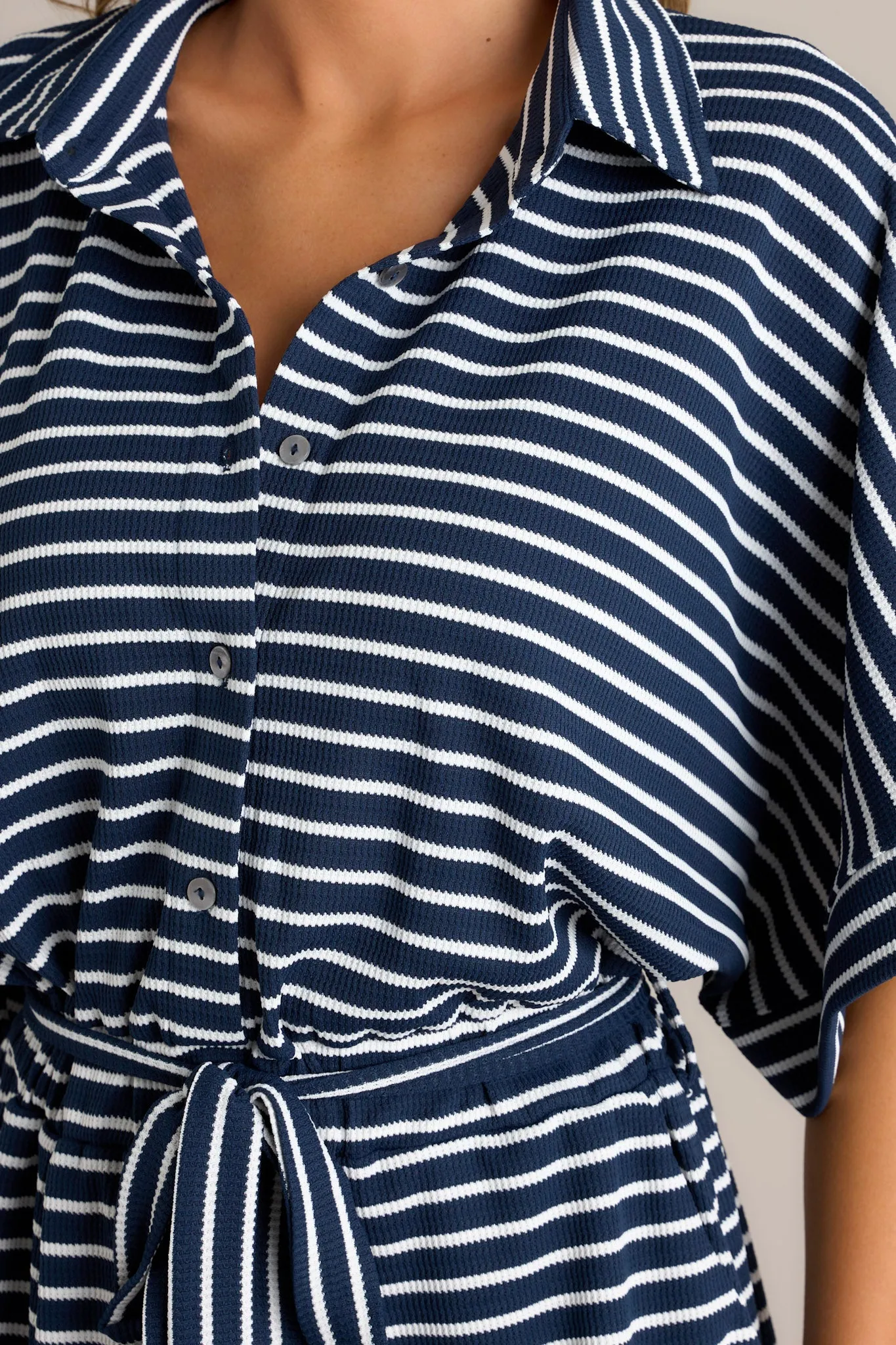 Sailor Chic Navy Stripe Waffle Knit Romper