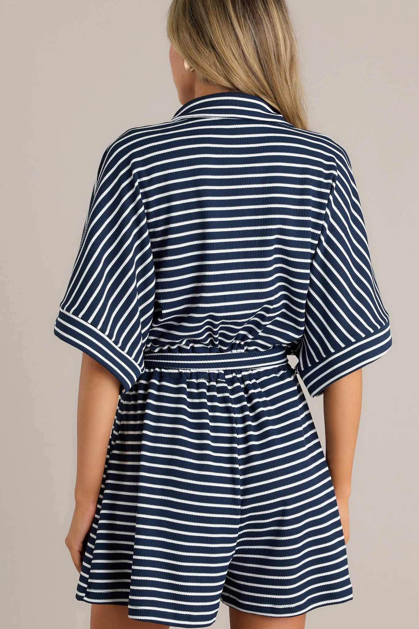 Sailor Chic Navy Stripe Waffle Knit Romper