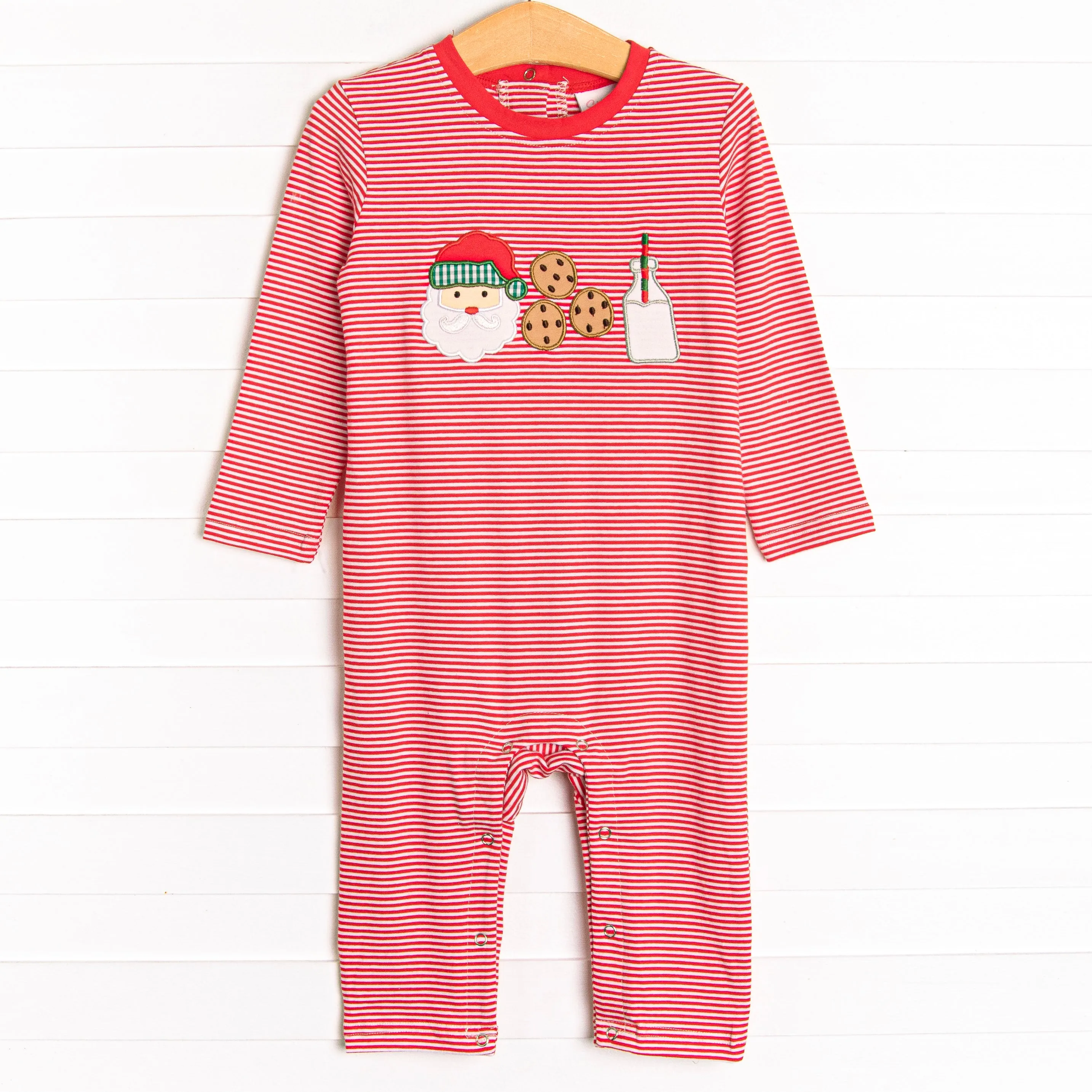 Santa's Treat Trio Applique Romper, Red