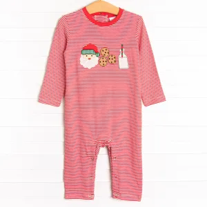 Santa's Treat Trio Applique Romper, Red