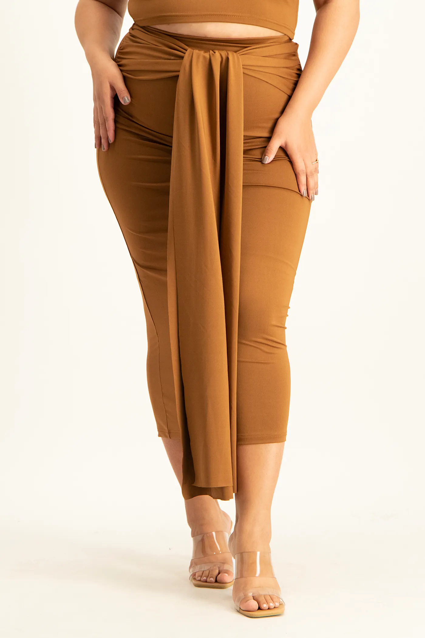 Savannah Wrap Tie Detail Skirt - Toffee