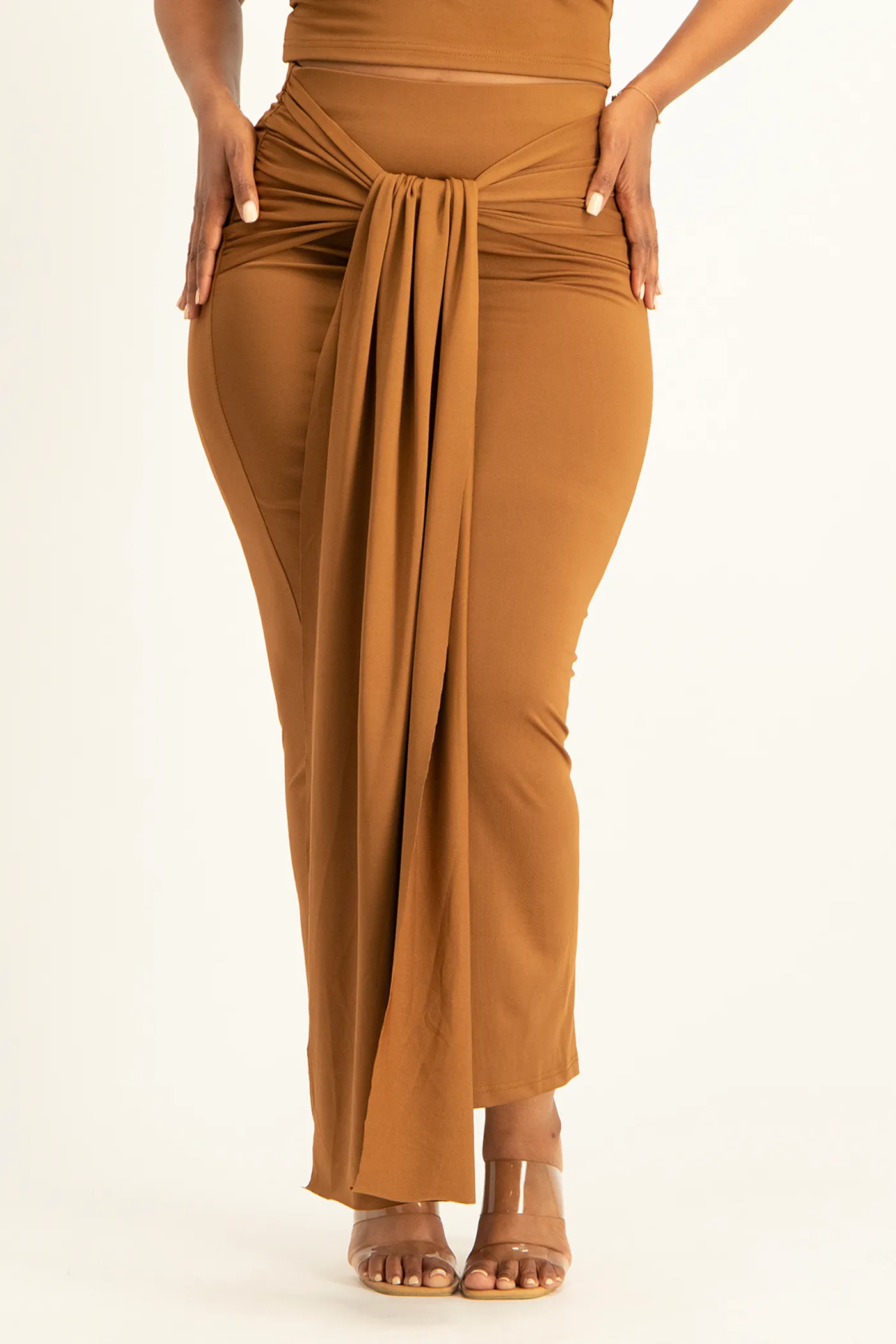 Savannah Wrap Tie Detail Skirt - Toffee