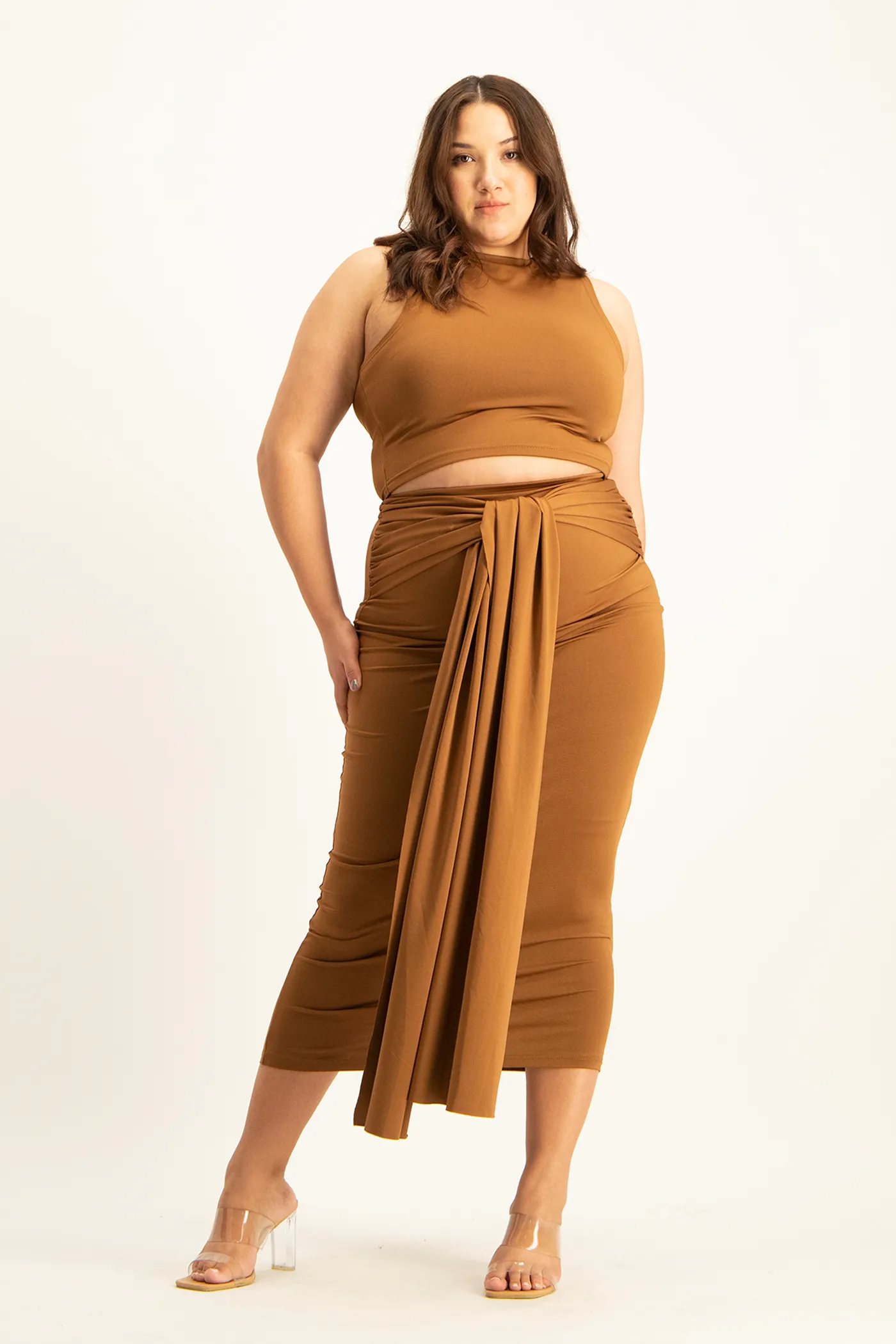 Savannah Wrap Tie Detail Skirt - Toffee