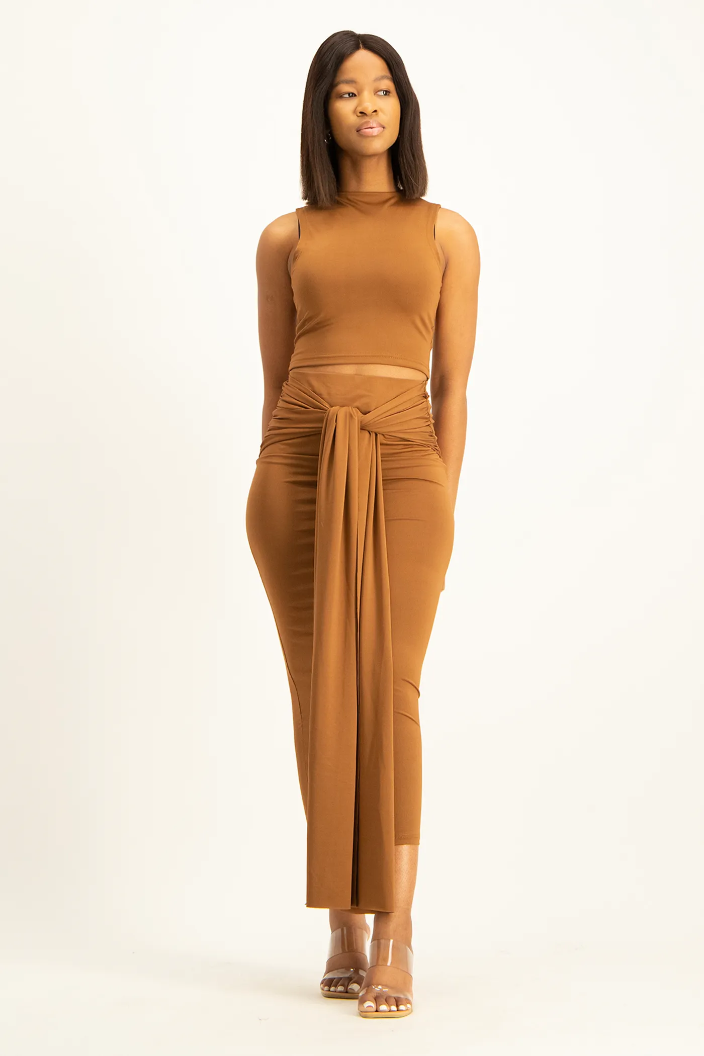 Savannah Wrap Tie Detail Skirt - Toffee