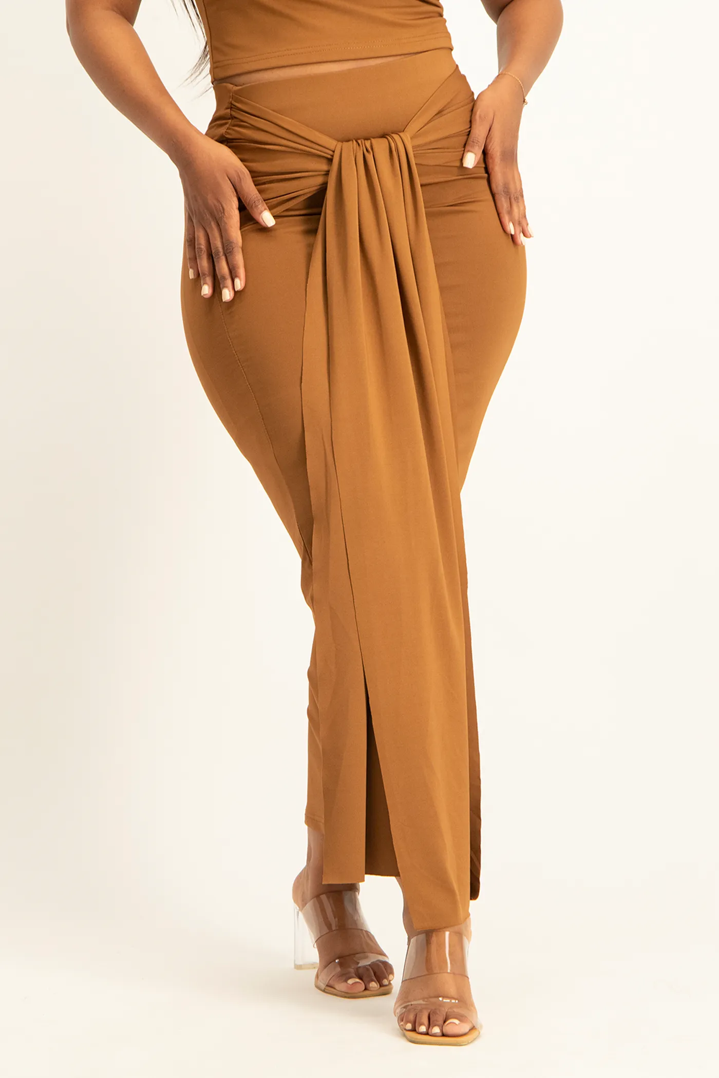 Savannah Wrap Tie Detail Skirt - Toffee