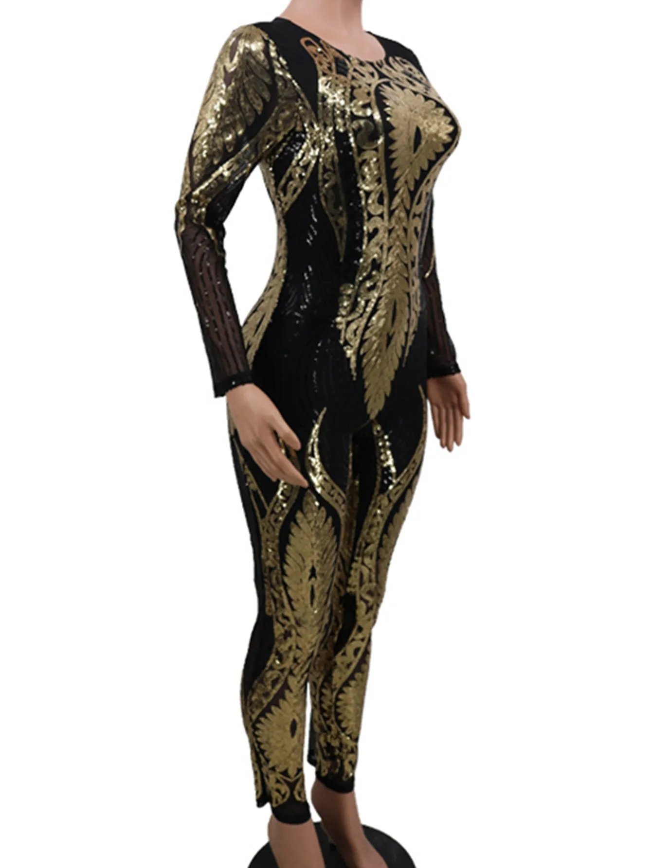 Sexy Black & Gold Sequin Catsuit Jumpsuit