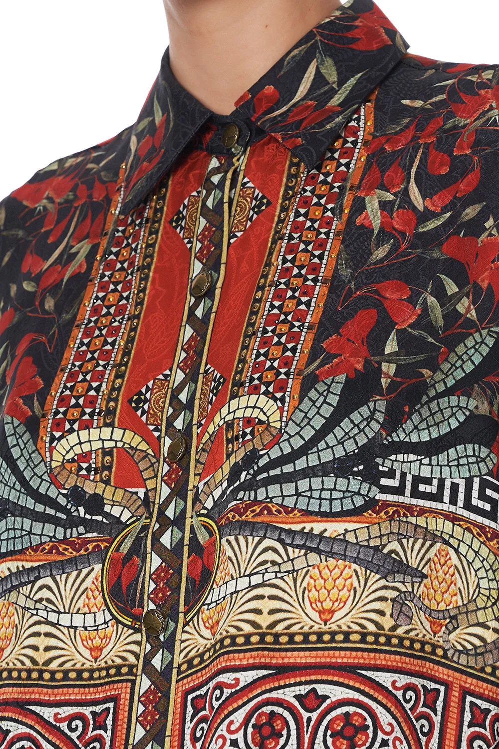 SHIRT TUNIC WITH POCKETS PAVED IN PAISLEY