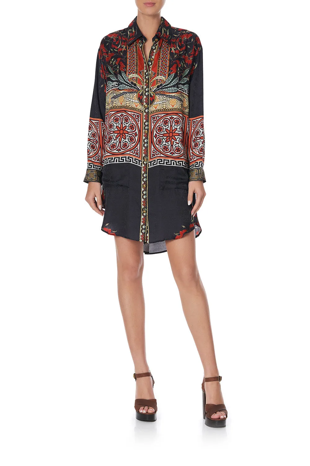 SHIRT TUNIC WITH POCKETS PAVED IN PAISLEY