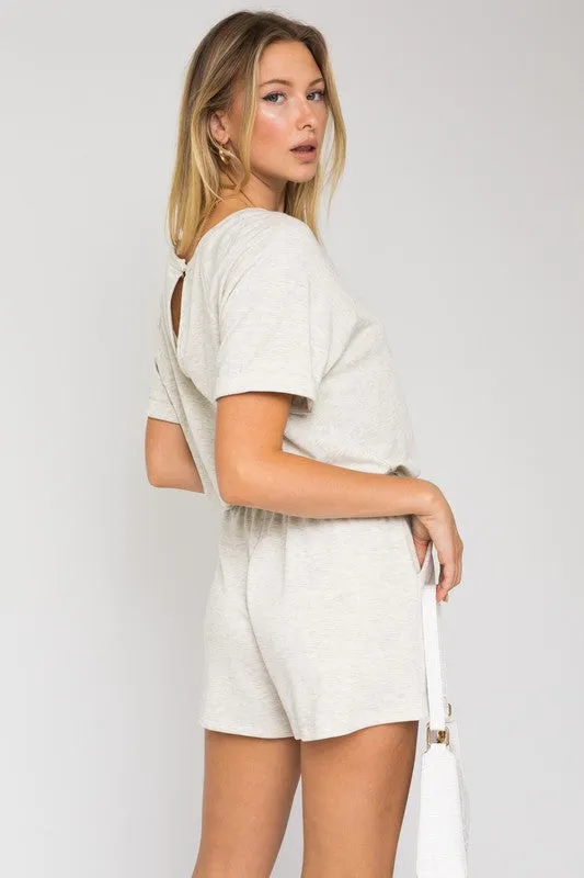 SHORTSLEEVE SIDE POCKET DRAWSTRING ROMPER