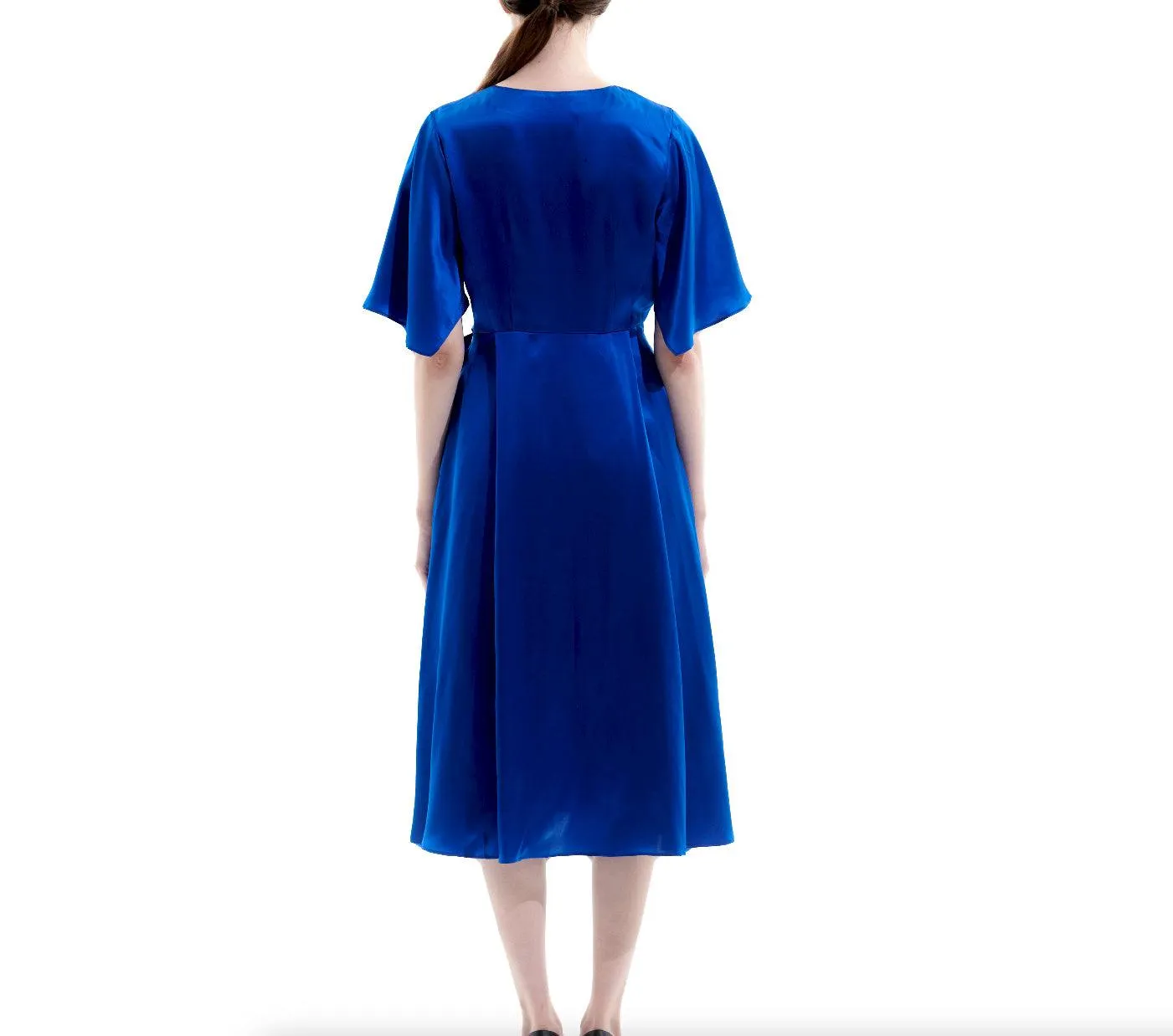 Silk Satin Blue Wrap Midi Dress