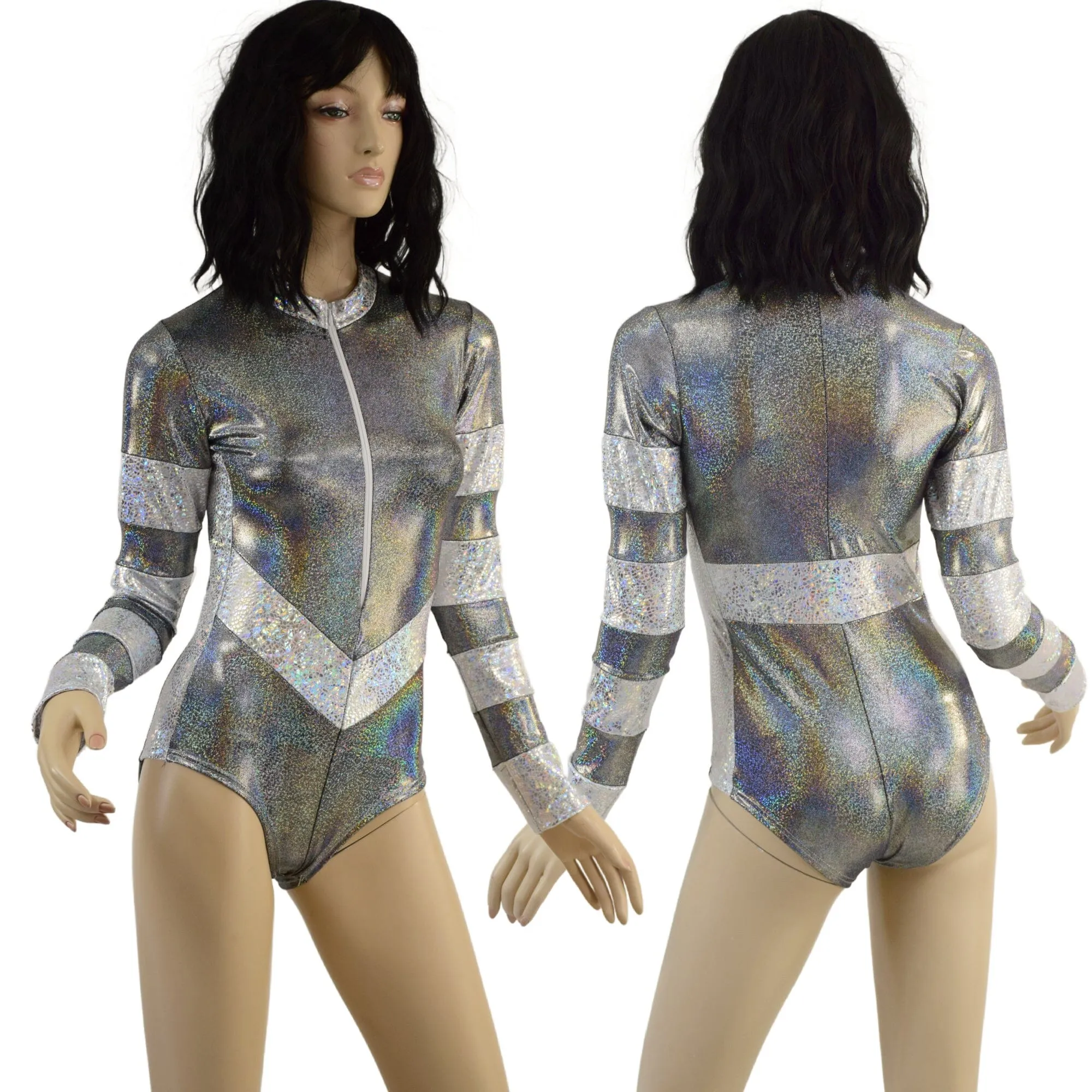 Silver Holographic V Front Color Blocked Stella Romper