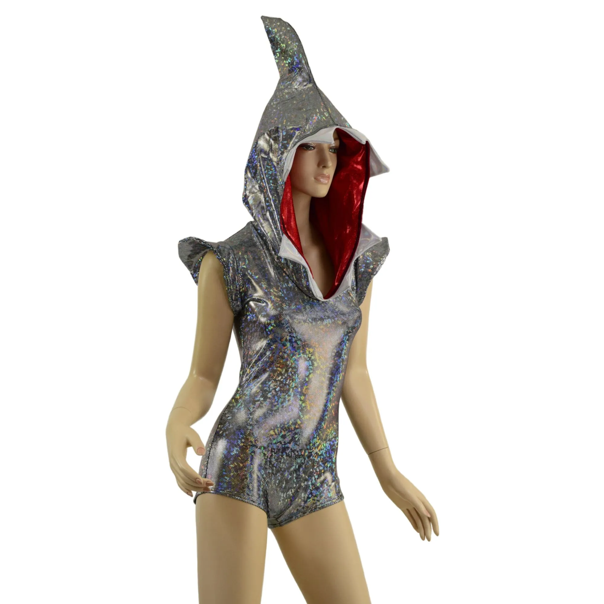 Silver Kaleidoscope Shark Hoodie Romper