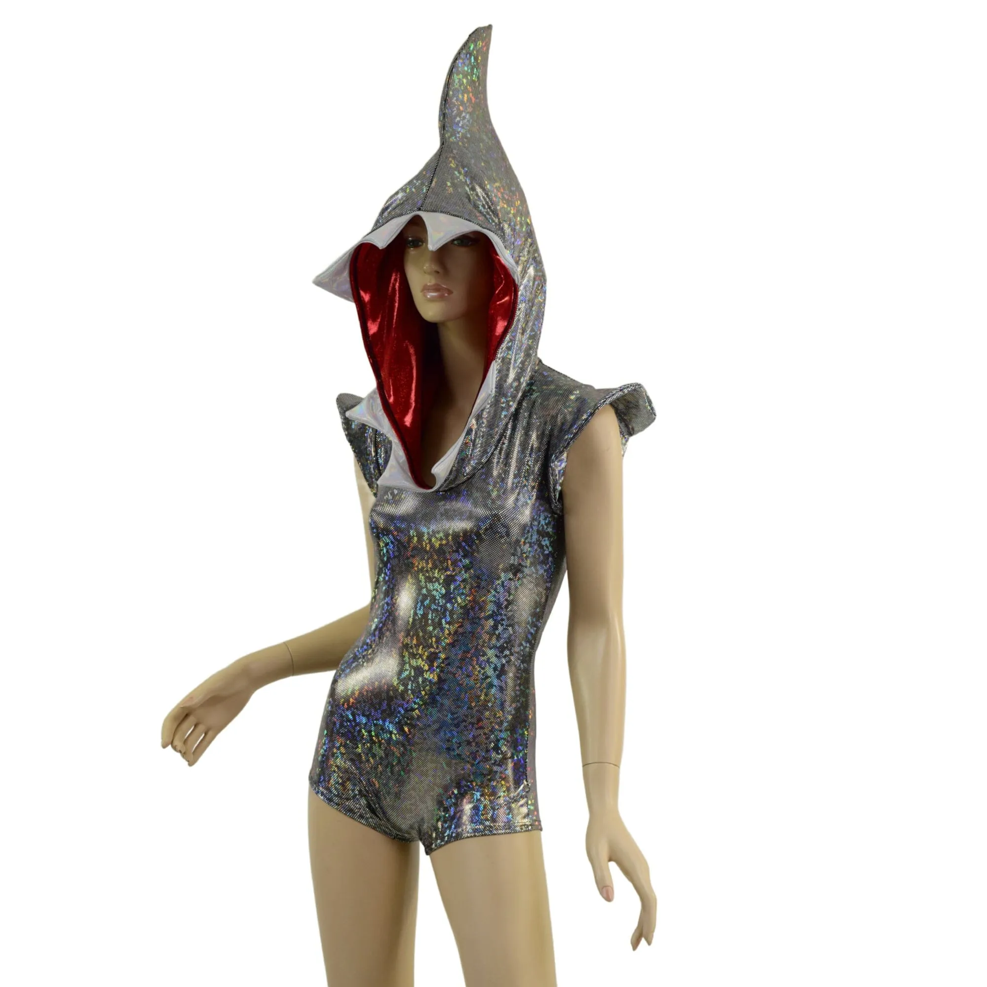 Silver Kaleidoscope Shark Hoodie Romper