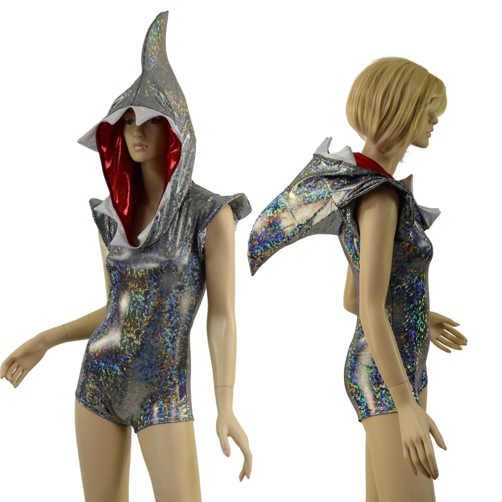 Silver Kaleidoscope Shark Hoodie Romper