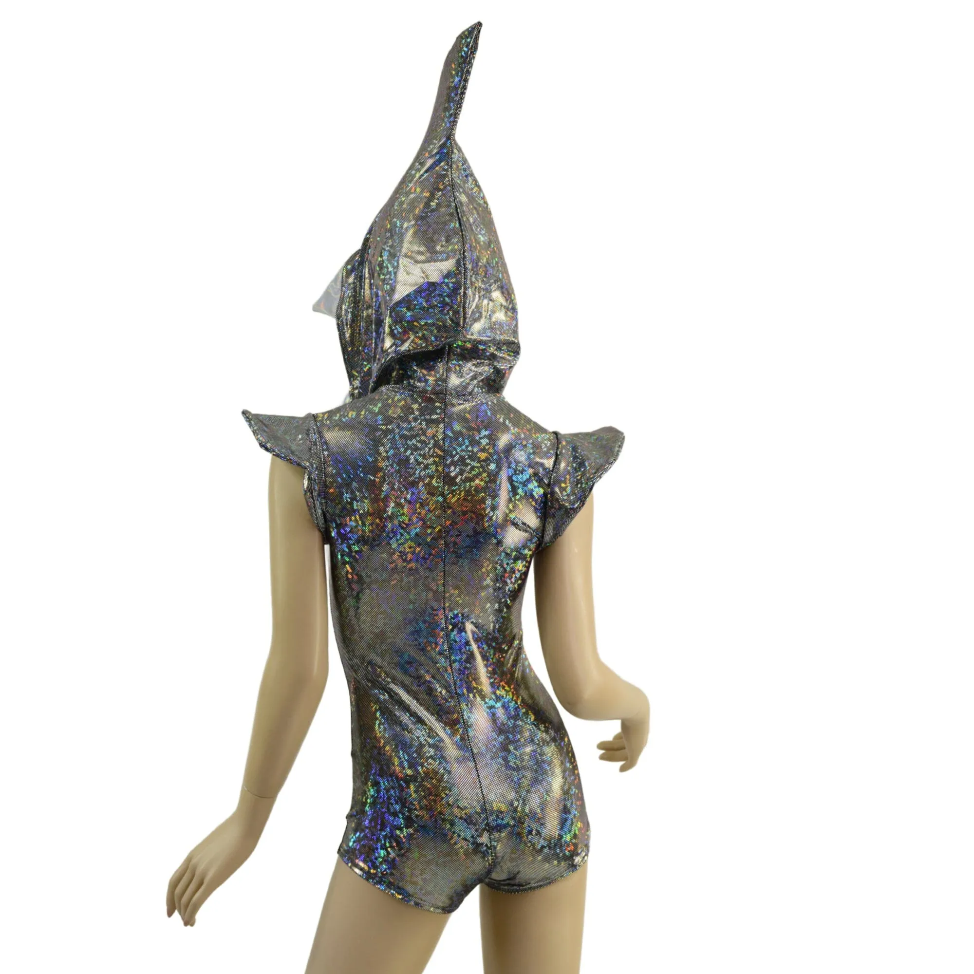 Silver Kaleidoscope Shark Hoodie Romper