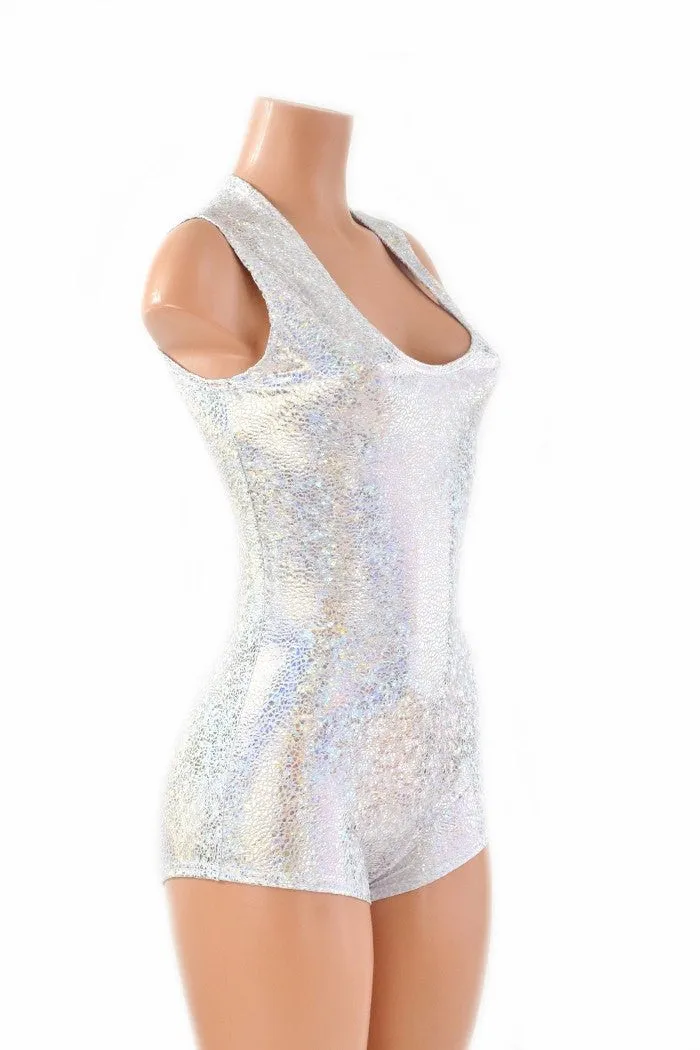 Silver on White Shattered Glass Sleeveless Romper