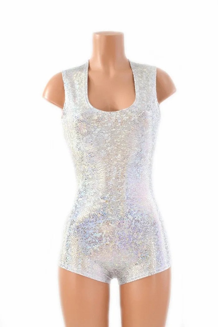 Silver on White Shattered Glass Sleeveless Romper