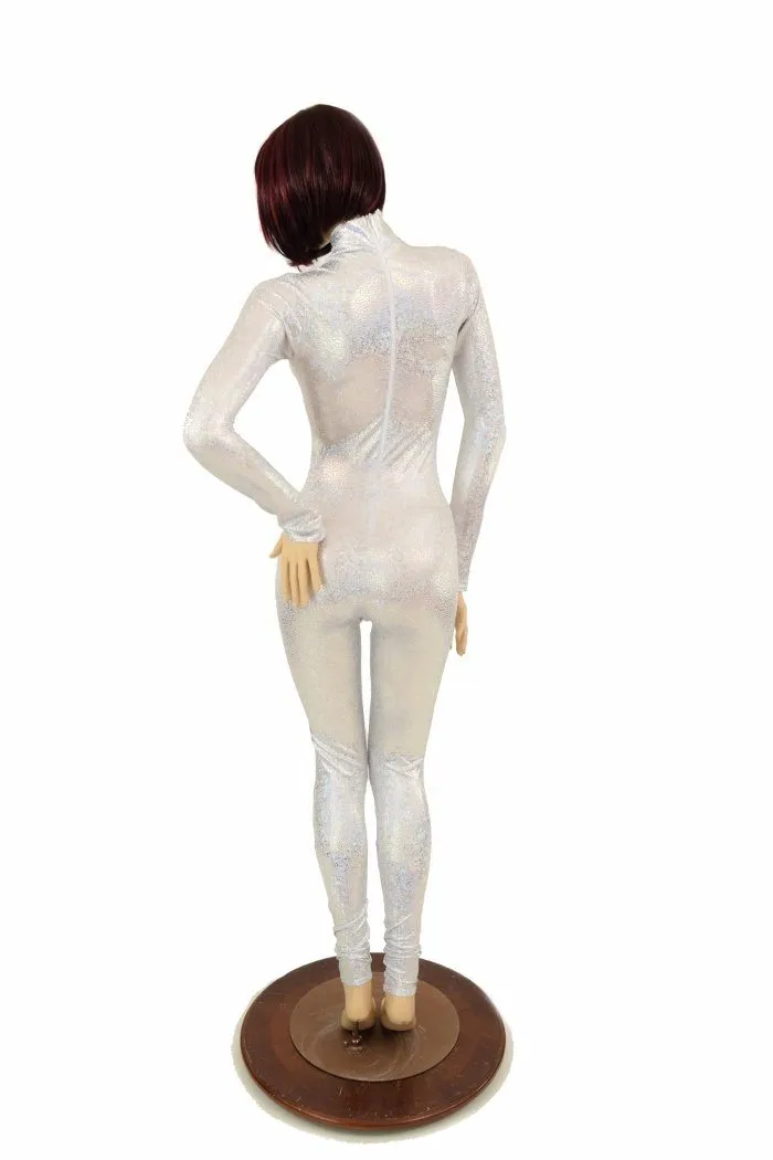 Silvery White Turtle Neck Catsuit