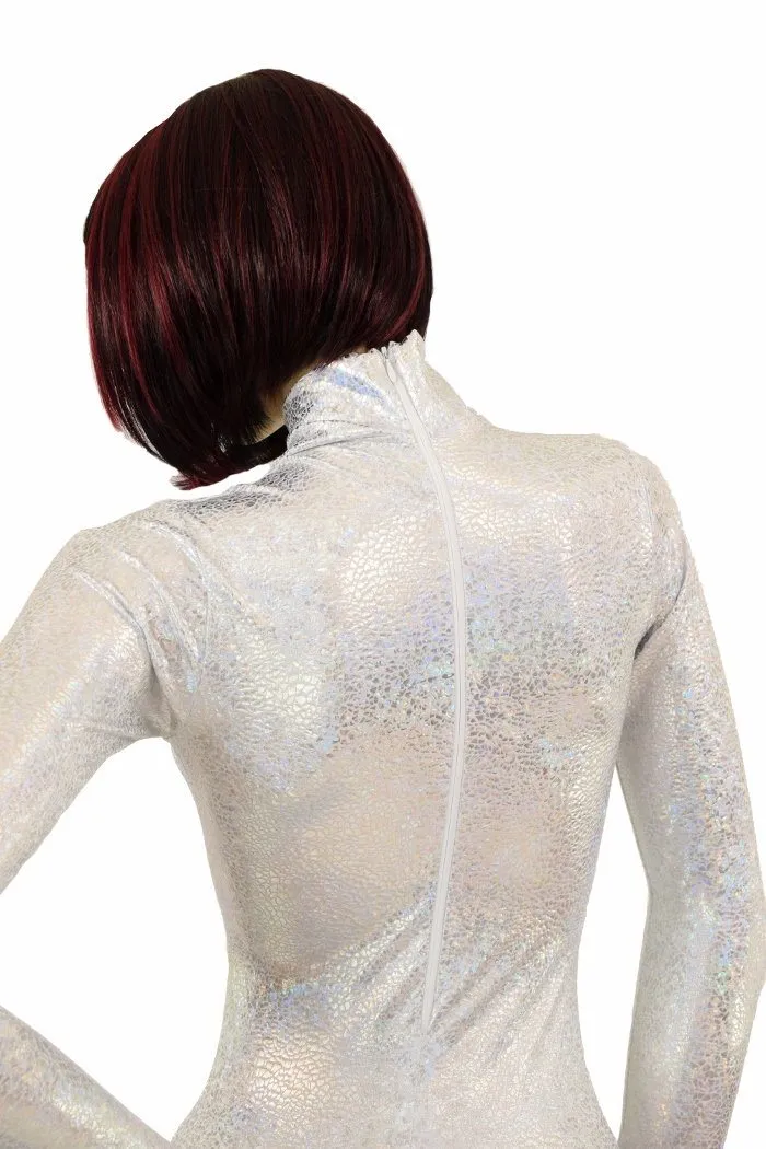 Silvery White Turtle Neck Catsuit