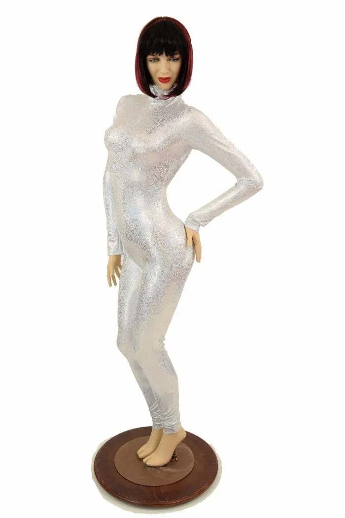 Silvery White Turtle Neck Catsuit