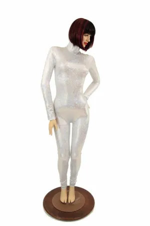 Silvery White Turtle Neck Catsuit