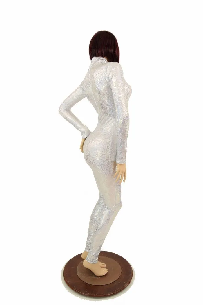 Silvery White Turtle Neck Catsuit