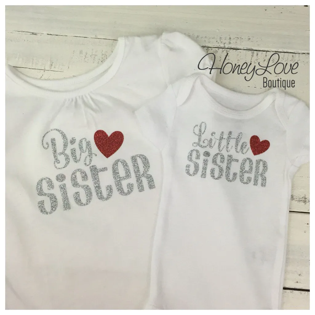 Sister bodysuits and shirts - Silver/Red glitter