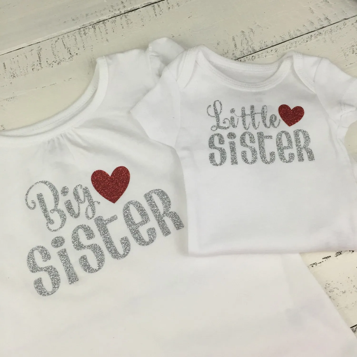 Sister bodysuits and shirts - Silver/Red glitter