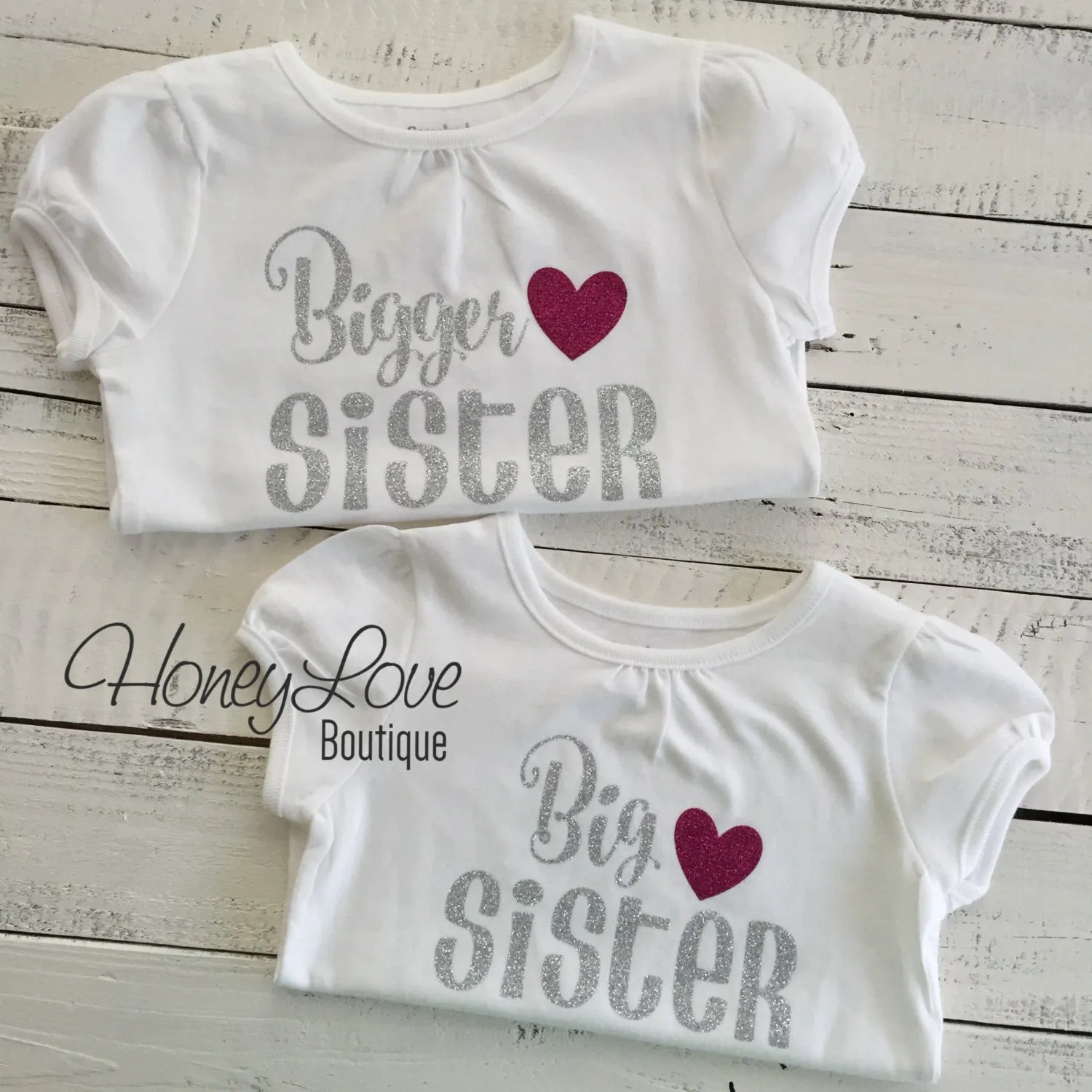 Sister bodysuits and shirts - Silver/Red glitter