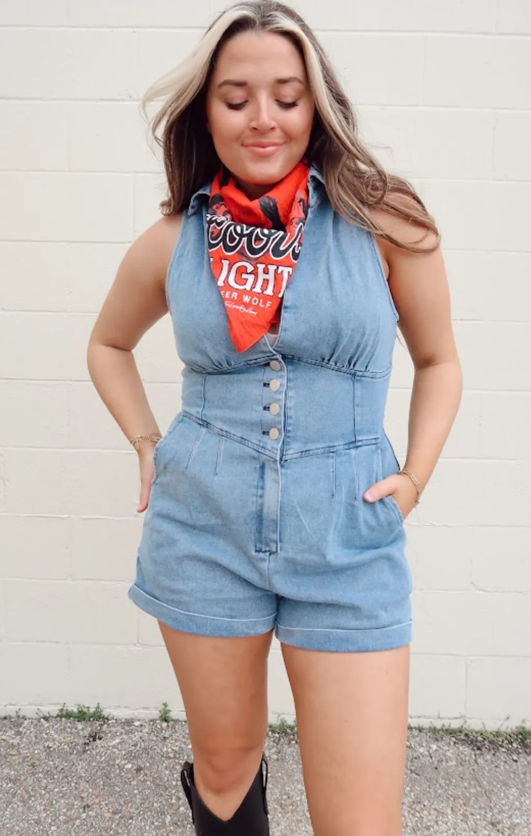 Sleeveless Corset Denim Romper