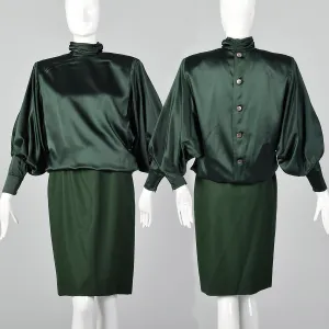 Small Galanos 1980s Green Silk and Wool Set