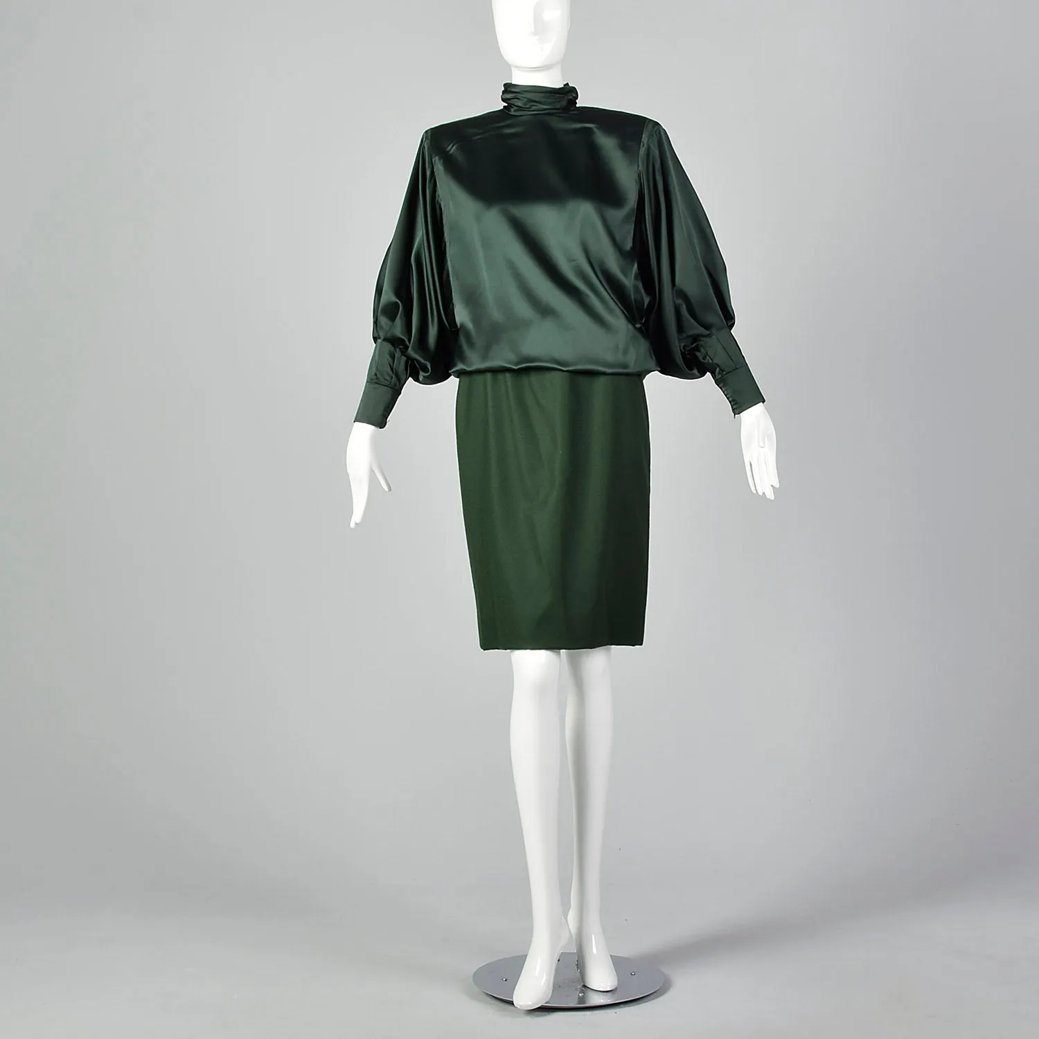 Small Galanos 1980s Green Silk and Wool Set