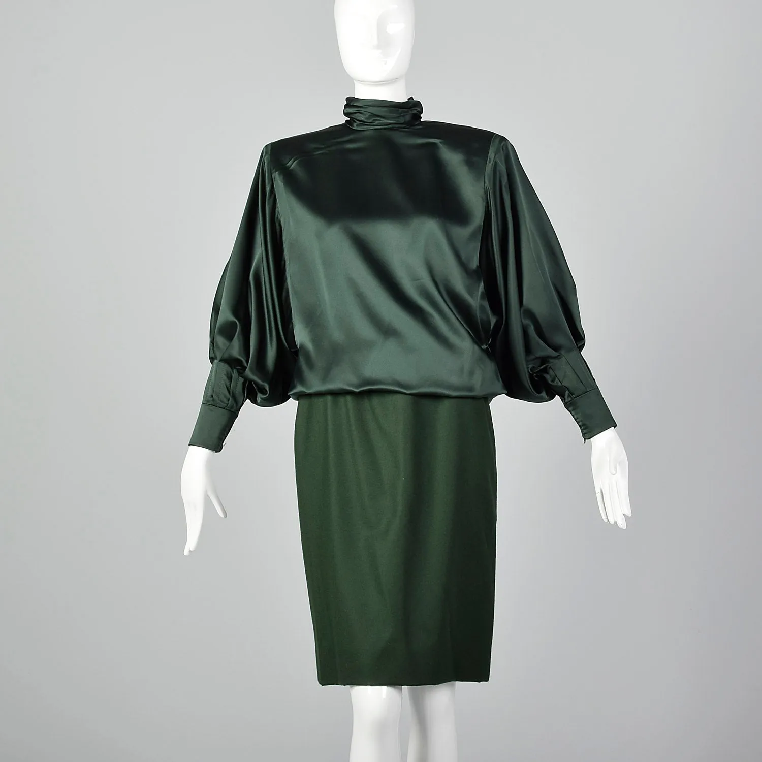 Small Galanos 1980s Green Silk and Wool Set