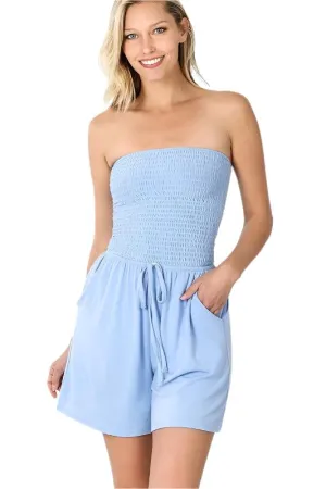 Smocked Tube Romper With Pockets