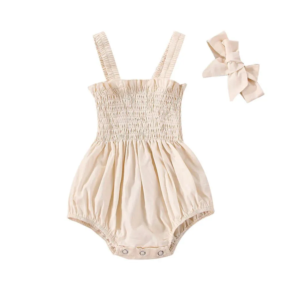 Solid Ruched Baby Romper