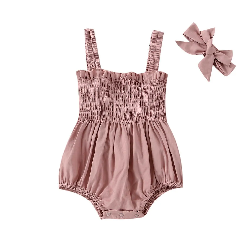 Solid Ruched Baby Romper