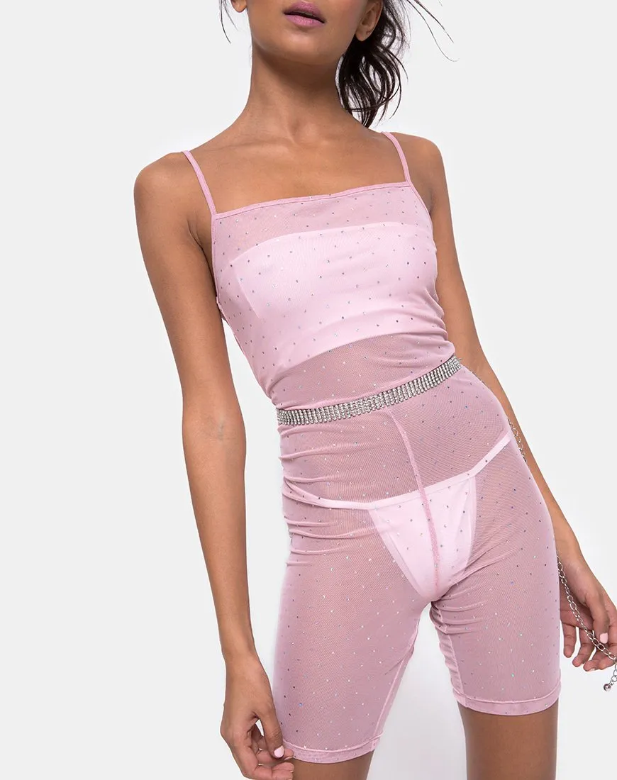 Solina Unitard in Crystal Net Rose