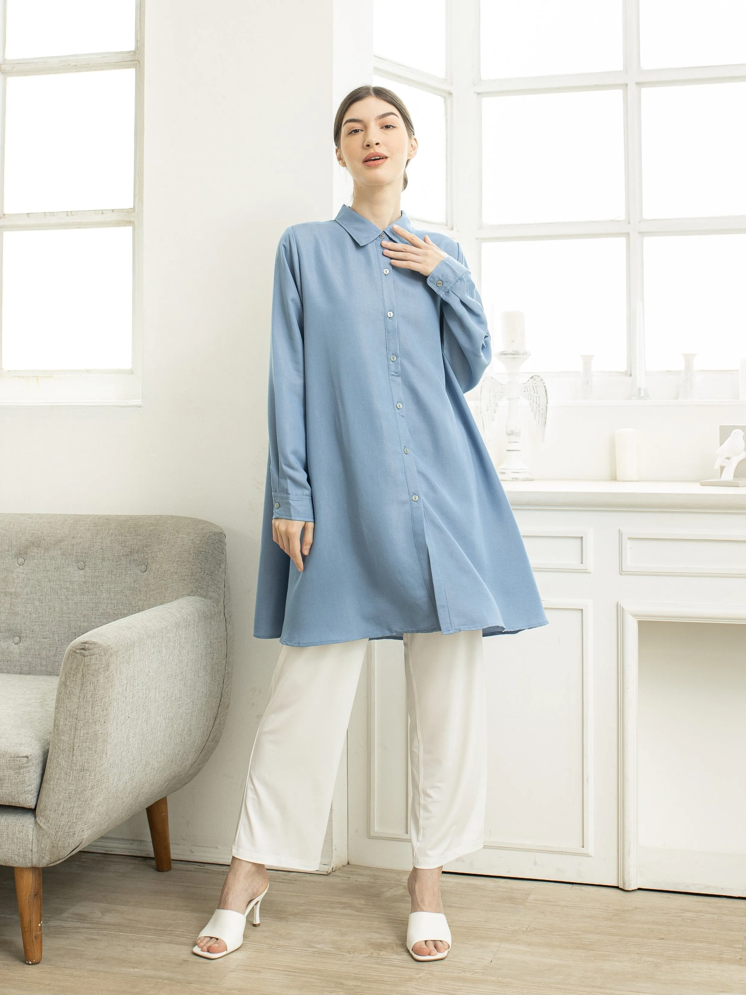 Sora Denim Tencel Tunic Shirt