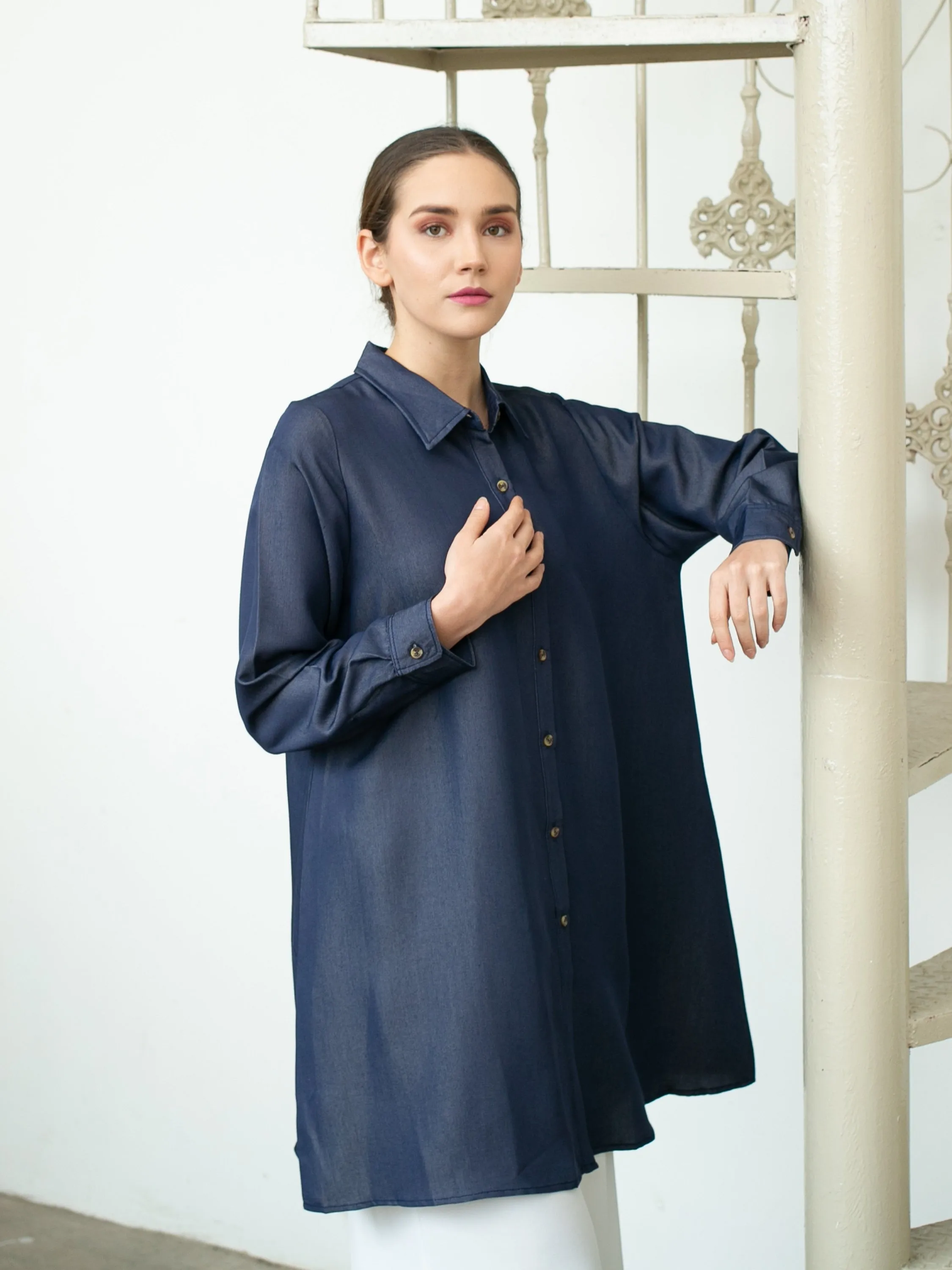 Sora Denim Tencel Tunic Shirt