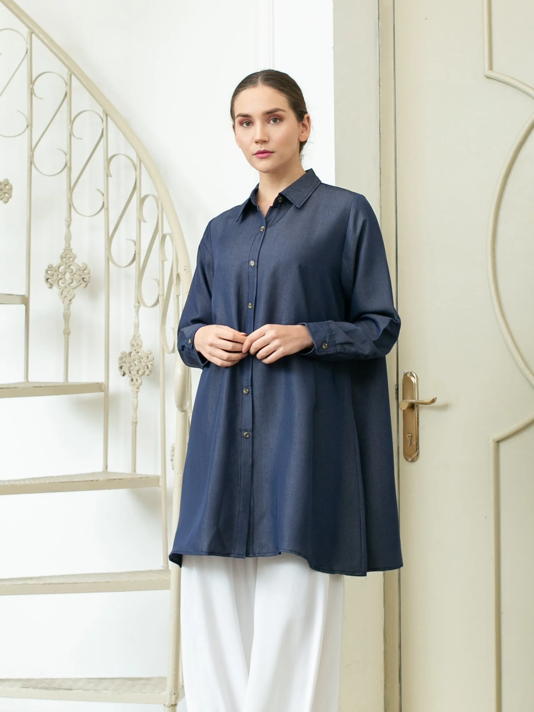 Sora Denim Tencel Tunic Shirt