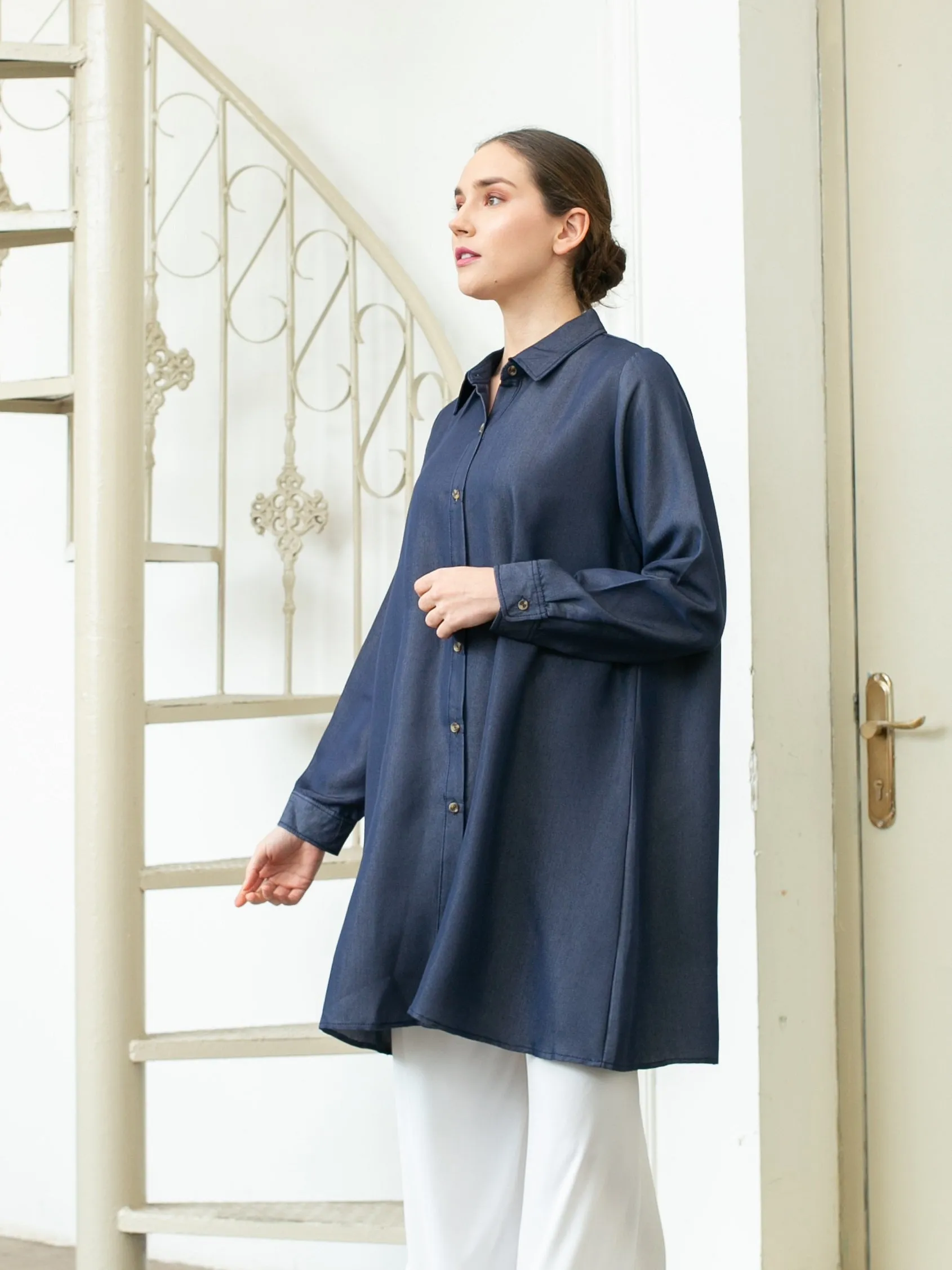 Sora Denim Tencel Tunic Shirt