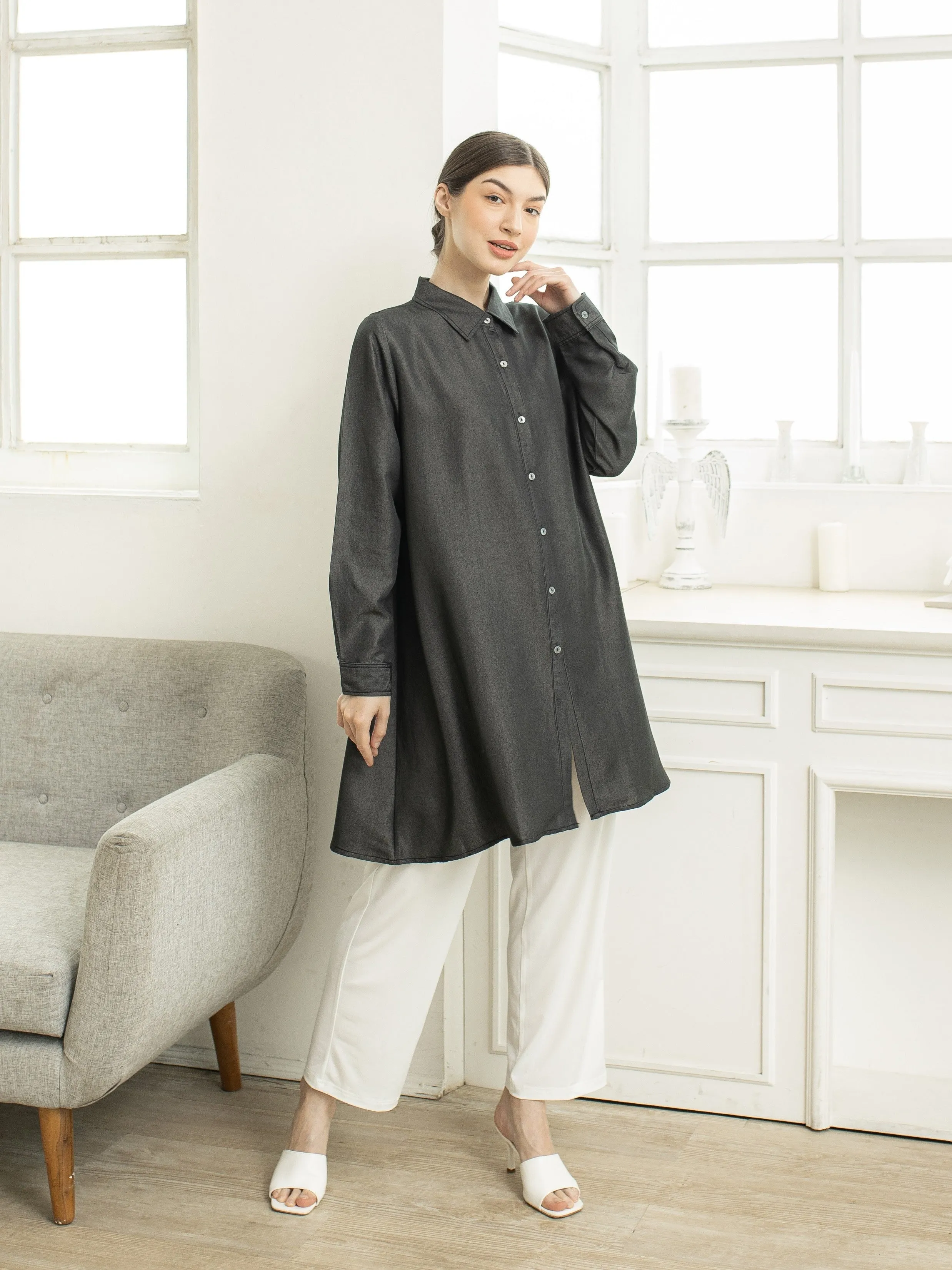 Sora Denim Tencel Tunic Shirt