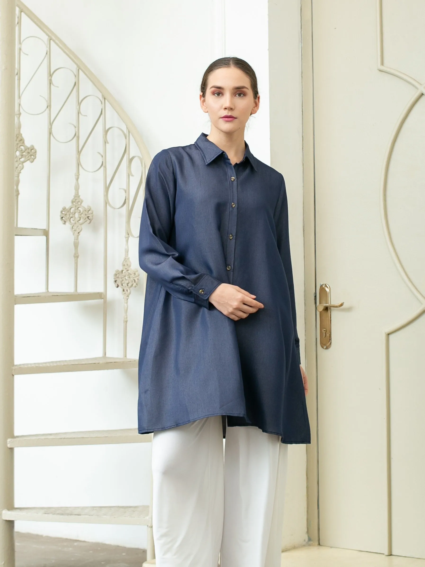 Sora Denim Tencel Tunic Shirt