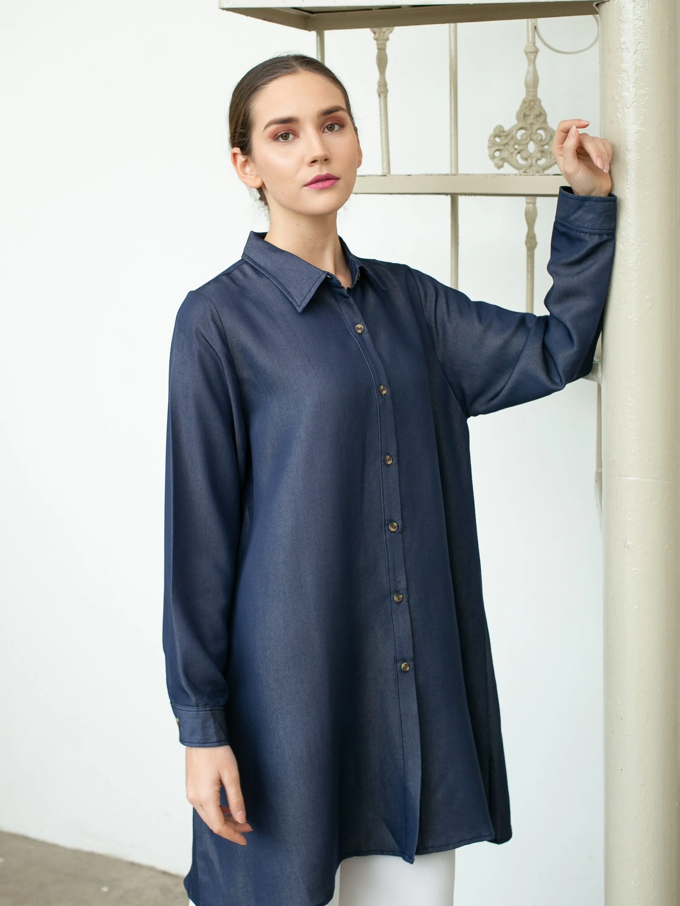 Sora Denim Tencel Tunic Shirt