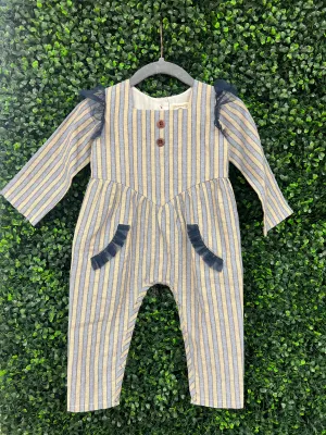 Sparkle and Stripe Navy and Gold Striped Tulle Accent Romper